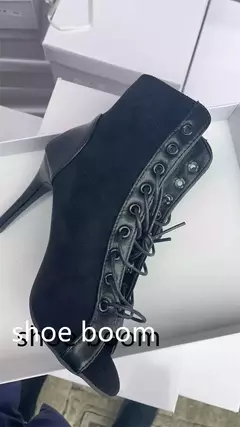 Sandalias con cordones, tacones de 9CM, zapatos de mujer, tendencia de verano 20224, botas sexis negras con punta abierta, tacones de aguja de tela a la moda, baile de Jazz para mujer on internet