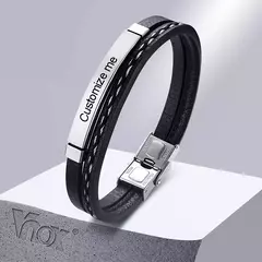 Pulsera de Cuero Multicapa con Grabado Personalizado
