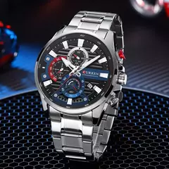 Imagen de Relojes de pulsera CURREN deportivos informales de cuarzo con cronógrafo, reloj de acero inoxidable a la moda para hombre, reloj con fecha automática para hombre
