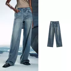 TOYOUTH, pantalones vaqueros de mezclilla para mujer, primavera 20220, nueva pierna ancha de acetato, cintura media baja, pantalones de pierna ancha rectos ajustados en internet