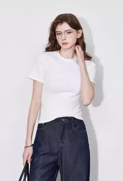 TOYOUTH-Camiseta de manga corta para mujer, Tops blancos cortos versátiles, Lyocell, cuello redondo, corte ajustado, primavera 2025 en internet