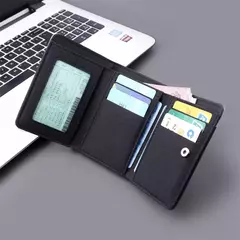 Cartera de lona para hombre, tarjeteros de identificación/foto, tarjetero negro/azul/gris, funda tipo billetera con 8 ranuras, monedero masculino con cerrojo, Mini billetera triple para hombre - comprar en línea