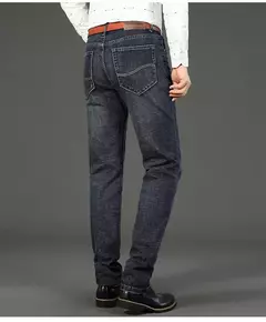 Image of 2025 moda cuatro estaciones clásico azul negro trabajo pantalones vaqueros hombres Jeans Casual recto estiramiento ropa de marca masculina