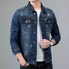 Image of Nueva chaqueta vaquera de algodón informal para hombre de primavera, abrigo vaquero azul Retro lavado ajustado a la moda de estilo clásico, ropa de marca masculina