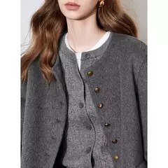 TOYOUTH-abrigo de lana para mujer, chaqueta de lana con botones y un solo pecho, manga larga, oveja, cuello redondo, color gris, otoño e invierno, 2024 - Eleganzie