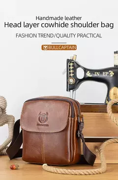 Bolso bandolera de cuero BULLCAPTAIN para hombre, bolsos de hombro de negocios adecuados para Ipad de 7,9 pulgadas, Mini bolsos cruzados para hombre de alta calidad