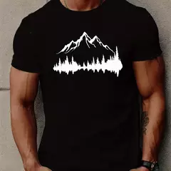 Camiseta holgada informal de algodón 100% para hombre, camiseta de manga corta con cuello redondo y estampado de montañas y árboles de talla grande, deportiva, de verano - buy online