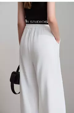 AMII-pantalones de pierna ancha minimalistas para mujer, pantalón largo negro, holgado, informal, versátil, con cintura elástica, primavera 2025 12521056 - Eleganzie