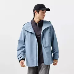 Image of Semir-Chaqueta de viento para hombre, abrigo holgado y cómodo con capucha, a prueba de tres capas, textura de moda, Primavera, 2024