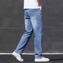 Primavera Verano hombres Color sólido lavado azul claro negocios Casual versátil suave transpirable suelto recto pantalones elásticos para hombres - online store