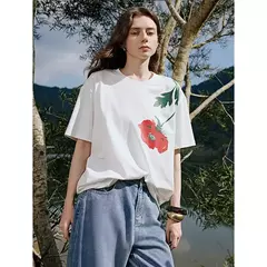 TOYOUTH-Camiseta de manga corta para mujer, jersey versátil con estampado de terciopelo Lyocell, primavera 2025 en internet