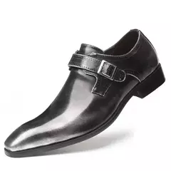 Zapatos de cuero británicos con punta estrecha para hombre, zapatos individuales de tacón bajo con hebilla, zapatos sin cordones de talla grande para hombre - Eleganzie
