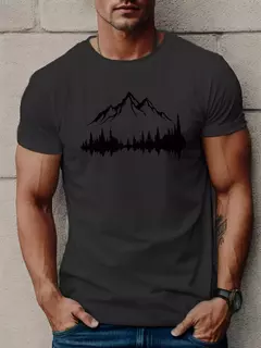 Camiseta holgada informal de algodón 100% para hombre, camiseta de manga corta con cuello redondo y estampado de montañas y árboles de talla grande, deportiva, de verano