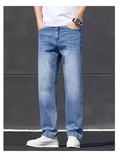 Primavera Verano hombres Color sólido lavado azul claro negocios Casual versátil suave transpirable suelto recto pantalones elásticos para hombres - Eleganzie