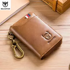 BULLCAPTAIN, bolso para tarjetas y llaves de cuero genuino para hombre, caja para llaves multifunción de alta calidad, llavero para coche, billetera, Mini tarjetero, Clip para llaves