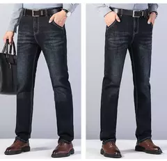 Imagen de Pantalones vaqueros elásticos de Ajuste Recto para hombre, pantalones vaqueros suaves de color negro, 2023