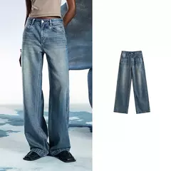 TOYOUTH, pantalones vaqueros de mezclilla para mujer, primavera 20220, nueva pierna ancha de acetato, cintura media baja, pantalones de pierna ancha rectos ajustados - comprar en línea