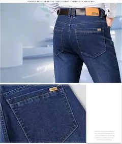 Pantalones elásticos informales de negocios para hombre, pantalón vaquero azul clásico, Vaqueros rectos holgados, talla grande 40 42 44 46 2025 - buy online