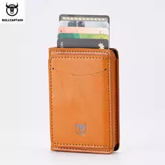 Bullcaptain-tarjetero para hombre, billetera con bloqueo RFID, caja de aluminio protegida, billeteras de cuero con Clip para dinero, tarjetero - Eleganzie