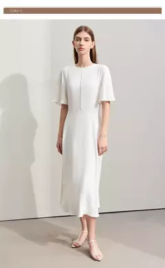Amii-Vestidos minimalistas de verano para mujer, traje liso con cuello redondo, malla empalmada, manga larga con volantes, cintura francesa, 2024 - comprar en línea