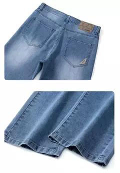 Primavera Verano hombres Color sólido lavado azul claro negocios Casual versátil suave transpirable suelto recto pantalones elásticos para hombres - online store