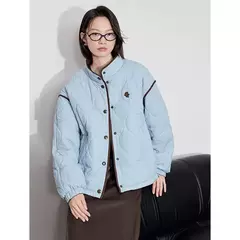 Imagen de TOYOUTH-abrigo grueso de algodón para mujer, chaqueta elegante con empalme de Color contrastante y cuello de solapa de manga larga para invierno 2024