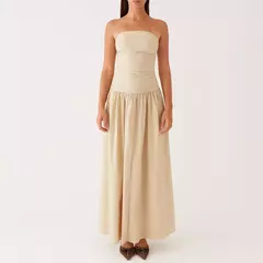 Vestido largo elegante sin tirantes para mujer, vestido veraniego largo fruncido con cuello barco, sin mangas, sin tirantes, vestidos fluidos para fiesta y discoteca en internet