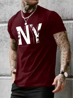 Camiseta holgada informal de algodón puro 100% de verano para hombre de talla grande con estampado de letras NY, camiseta deportiva cómoda de manga corta con cuello redondo - buy online