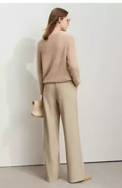 AMII-pantalones minimalistas de punto en espiga para mujer, pantalón de pierna ancha de cintura alta, informal, para ir al trabajo, invierno, 2024 12444064