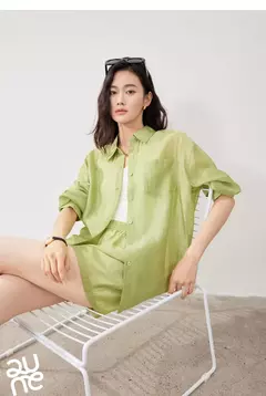 Imagen de TOYOUTH-Camiseta de Lyocell verde mostaza francesa para mujer, Tops ligeros con protección solar, novedad de verano 2025