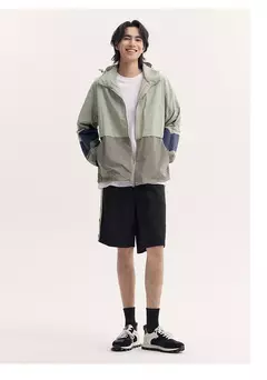 Chaqueta Semir holgada para hombre, protección solar para acampar al aire libre, Top con capucha, bloque de Color de verano, textura arrugada de retales, moda - Eleganzie