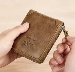 Imagen de Cartera de cuero para hombre de lujo para hombre Monedero masculino con cremallera tarjeteros con bolsillo para monedas carteras Rfid regalos para hombres bolsa de dinero