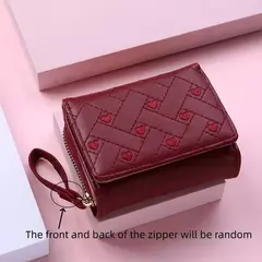 Cartera bordada corta Love Zero para mujer, hebilla de cremallera, bolso de tarjeta de gran capacidad, moda versátil Simple - comprar en línea