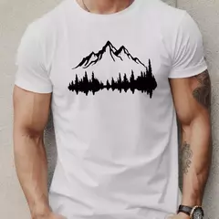 Camiseta holgada informal de algodón 100% para hombre, camiseta de manga corta con cuello redondo y estampado de montañas y árboles de talla grande, deportiva, de verano - online store