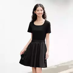 Semir-vestido de dos piezas de imitación para mujer, diseño versátil, cuello cuadrado, Falda corta ajustada, adecuado para niños pequeños, verano 2024 - comprar en línea