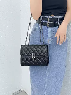 Lingge-Bolso de hombro cuadrado para mujer, bolso de cadena con detalle acolchado, bandolera completa, cartera abatible en internet