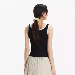 Semir chaleco mujer recortado cuello en U capas 2025 novedad de verano sensación fresca Top ajustado elegante para trajes elegantes - Eleganzie