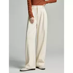 Imagen de TOYOUTH-pantalones informales gruesos para mujer, pantalón largo de felpa de cintura alta, recto, pierna ancha, para oficina, invierno, 2024