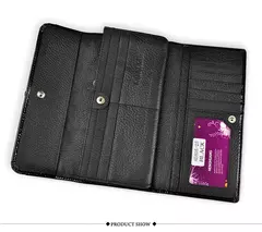 Imagen de Bolsos de mano de cuero genuino para mujer a la moda Carteras de diseño de lujo Monederos largos brillantes 2022 Bolso de mano elegante para mujer