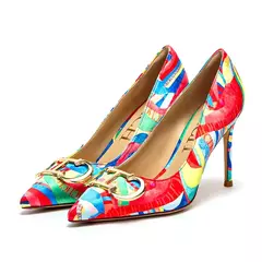 CHCH Tacones altos para mujer Nuevos zapatos de mujer con hebilla de metal puntiaguda para fiesta de carnaval 9 cm