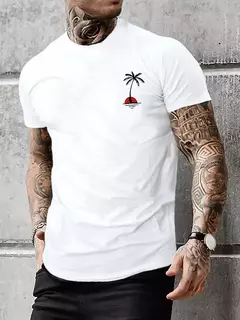 Camiseta de manga corta con cuello redondo y estampado de cocoteros 100% algodón de talla grande informal de verano para hombre - buy online