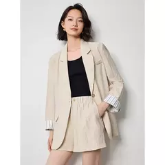TOYOUTH-Blazer de lino para mujer, chaqueta de oficina con cuello vuelto, ropa de trabajo, novedad de verano, 2024 - Eleganzie