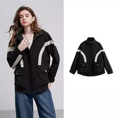 TOYOUTH chaqueta de mujer abrigo 2025 primavera nuevo contraste empalme cremallera cáqui cárdigan rompevientos abrigo - tienda en línea
