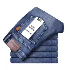 2025 moda cuatro estaciones clásico azul negro trabajo pantalones vaqueros hombres Jeans Casual recto estiramiento ropa de marca masculina - online store