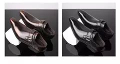 Imagen de Zapatos de cuero británicos con punta estrecha para hombre, zapatos individuales de tacón bajo con hebilla, zapatos sin cordones de talla grande para hombre