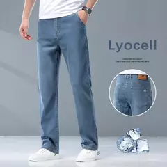 2025 verano fino hombres Lyesel suave caída moda pantalones vaqueros sueltos rectos negocios Casual pantalones de seda hielo ropa de marca