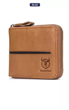 Cartera Bullcaptain retro RFID con cremallera y compartimento para hombre, tarjetero RFID, mini cartera de cuero antirrobo para hombre - Eleganzie