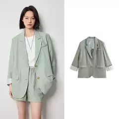 TOYOUTH-Blazer de lino para mujer, chaqueta de oficina con cuello vuelto, ropa de trabajo, novedad de verano, 2024 en internet