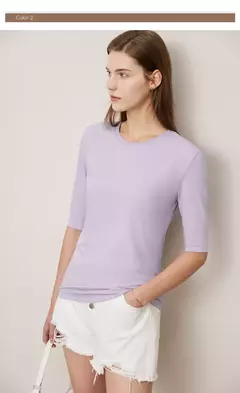 AMII minimalismo 2025 camisetas de verano para mujer nuevo algodón elástico media manga recta sólida básico Oficina señora Tops 12412016 - Eleganzie