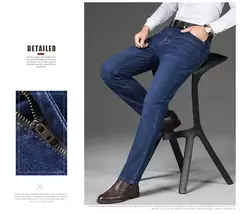 Image of Pantalones elásticos informales de negocios para hombre, pantalón vaquero azul clásico, Vaqueros rectos holgados, talla grande 40 42 44 46 2025